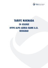 TARIFE NAKNADA - Hypo Alpe-Adria