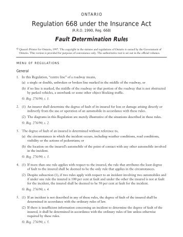 Ontario Fault Determination Rules - Regulation 668 under the ...