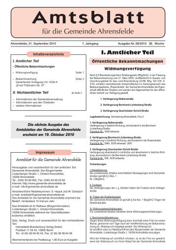 I. Amtlicher Teil - Gemeinde Ahrensfelde