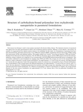 Structure of carbohydrate-bound polynuclear iron oxyhydroxide ...