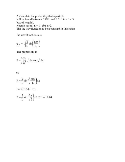 Assigned problems for Chapter 10 on the particle in a box - Cobalt