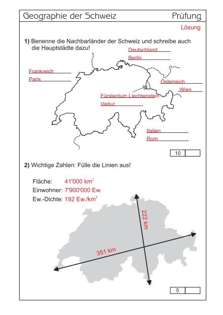 Geographie der Schweiz PrÃ¼fung - Unterricht