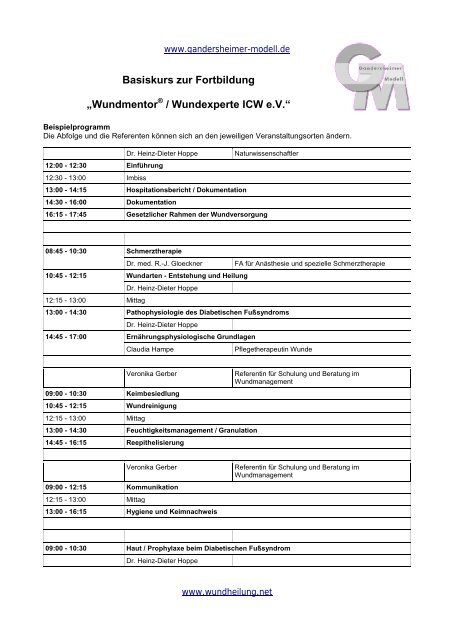 Basiskurs zur Fortbildung âWundmentor / Wundexperte ICW e.V.â