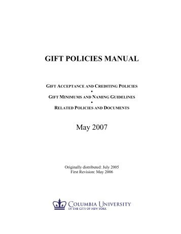 gift policies manual - Columbia University Administrative Policy Library