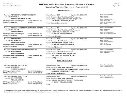 Solid Waste Transporters By County Pdf Wisconsin Department Of Solid Waste Transporters By County Pdf Wisconsin Department Of