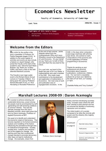 Economics Newsletter - Faculty of Economics - University of ...