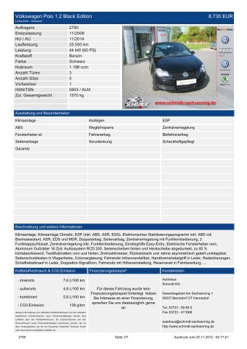 Volkswagen Polo 1.2 6.931 EUR - Autohaus Schmidt KG