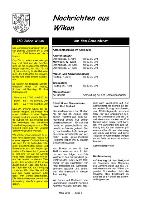 Nachrichten aus Wikon - Gemeinde Wikon