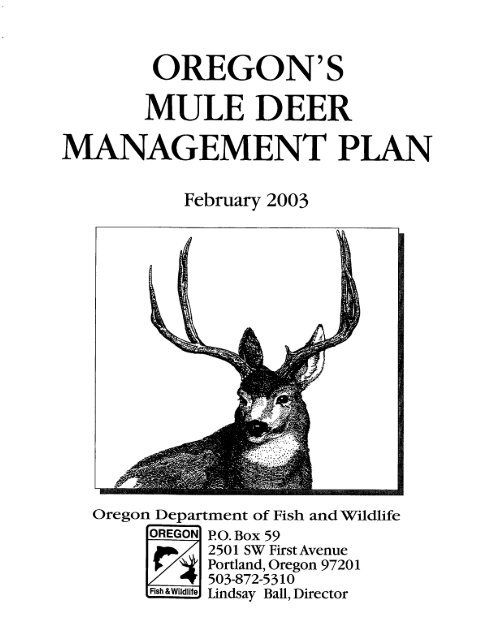 OREGON'S MULE DEER MANAGEMENT PLAN