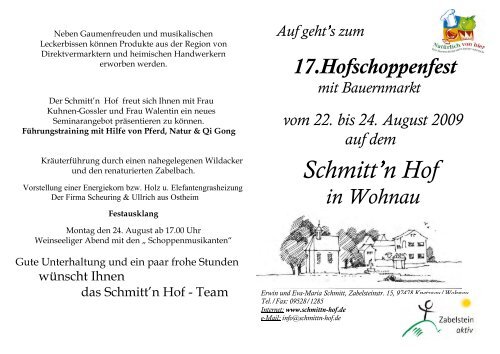 17. Hofschoppenfest mit Bauernmarkt vom 22. - Schmitt'n Hof Wohnau