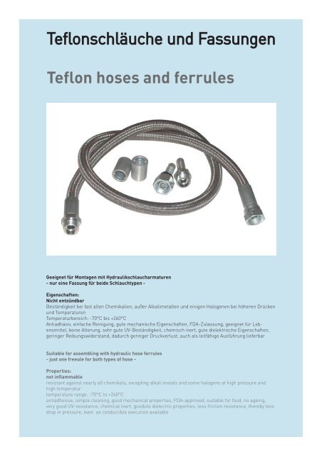 Teflon hoses and  ferrules - Schmitter Hydraulik GmbH