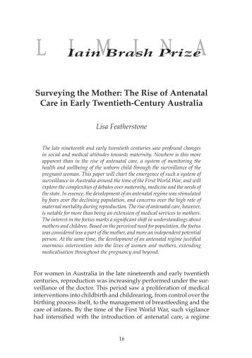 The Rise of Antenatal Care in Early Twentieth-Century Australia