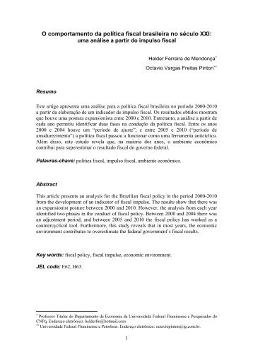 O comportamento da política fiscal brasileira no século XXI: - Anpec