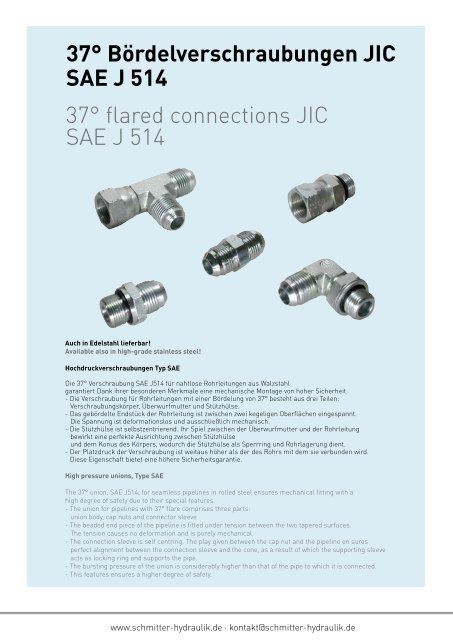 37° Bördelverschraubungen JIC SAE J 514 - Schmitter Hydraulik ...