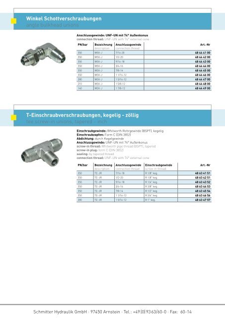 37° Bördelverschraubungen JIC SAE J 514 - Schmitter Hydraulik ...