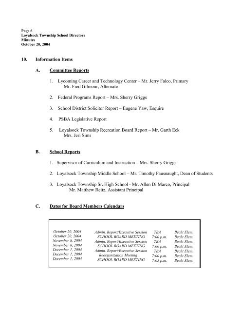 MINUTES - Loyalsock Township School District