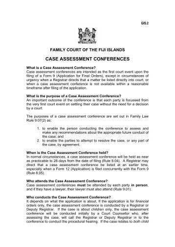 CASE ASSESSMENT CONFERENCES - Judiciary Fiji
