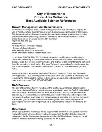 Critical Areas Ordinance Best Available Science ... - City of Bremerton