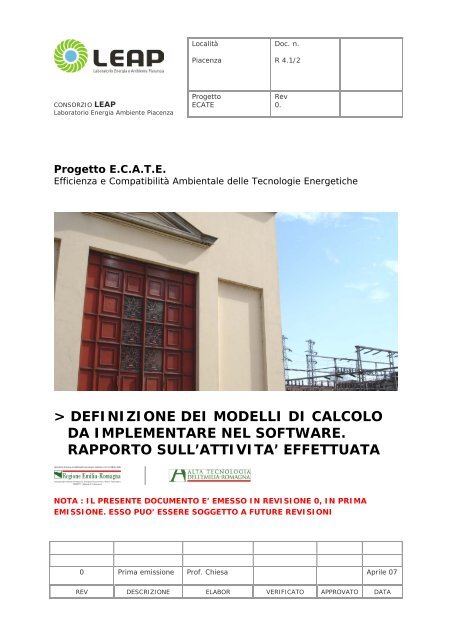 Definizione dei modelli di calcolo da implementare nel software ...