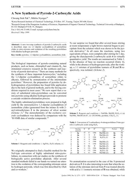 A New Synthesis of Pyrrole-2-Carboxylic Acids