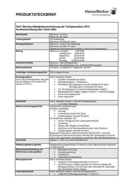 Produktsteckbrief Profi Care_ 2013 - HanseMerkur VertriebsPortal