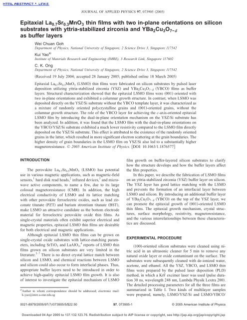 Epitaxial La0.7Sr0.3MnO3 thin films with two in-plane orientations ...