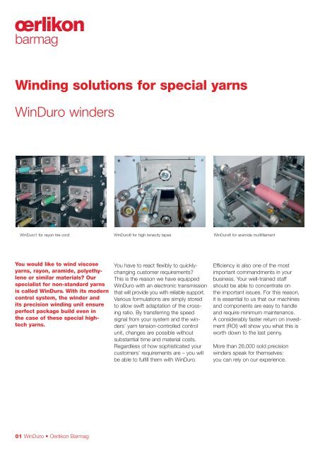 Winding solutions for special yarns - Oerlikon Barmag - Oerlikon ...