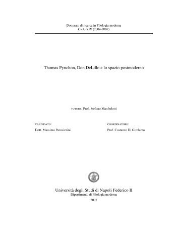 Thomas Pynchon, Don DeLillo e lo spazio postmoderno UniversitÃ  ...