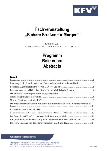 Fachveranstaltung „Sichere Straßen für Morgen“ Programm - KfV