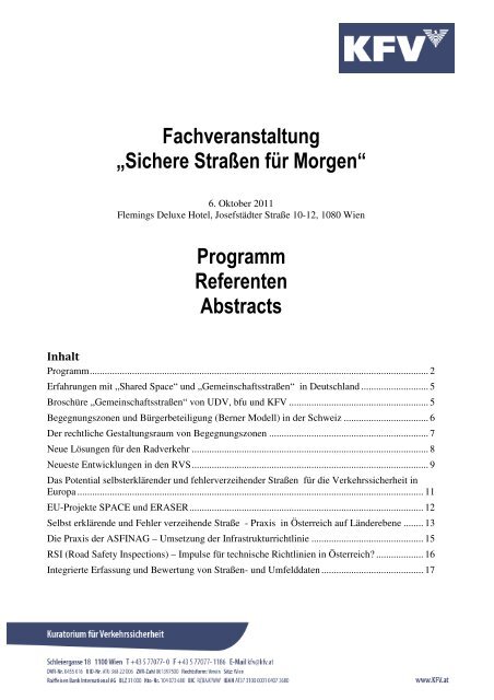 Fachveranstaltung „Sichere Straßen für Morgen“ Programm - KfV