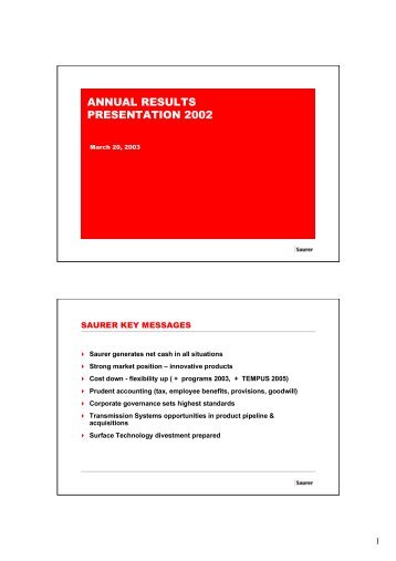 ANNUAL RESULTS PRESENTATION 2002 - Oerlikon Barmag