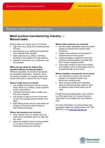 Metal product manufacturing industry - Manual tasks - Queensland ...