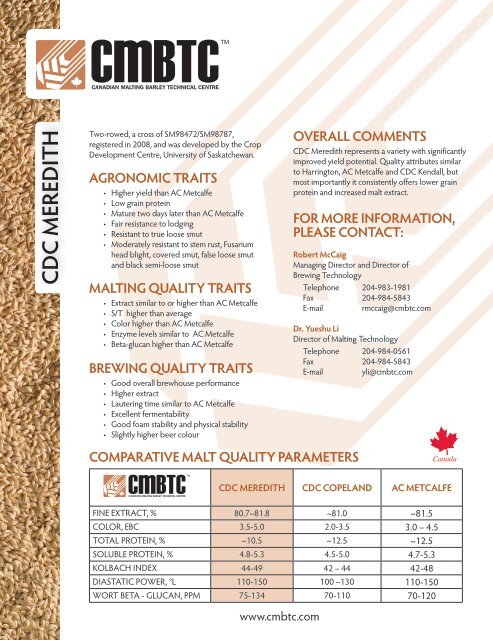 MALTING QUALITY TRAITS - Canadian Malting Barley Technical ...