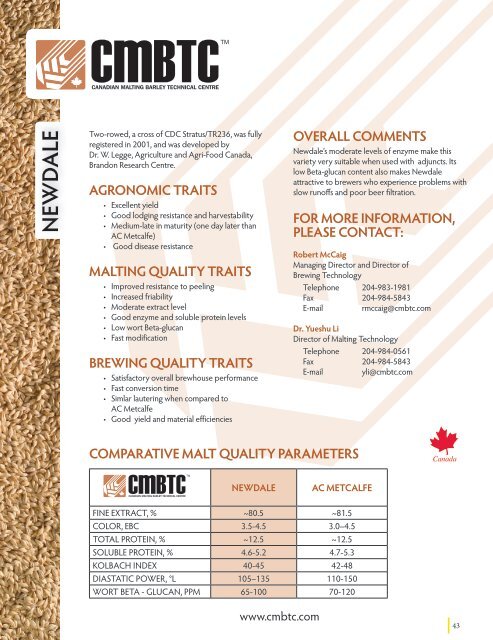MALTING QUALITY TRAITS - Canadian Malting Barley Technical ...