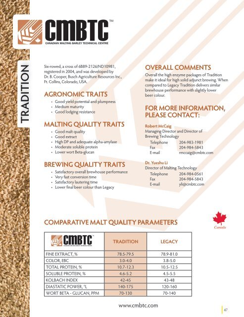 MALTING QUALITY TRAITS - Canadian Malting Barley Technical ...