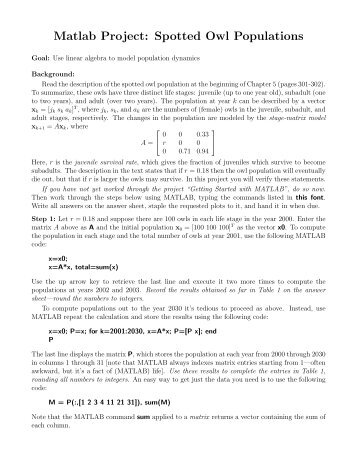 Matlab Project: Spotted Owl Populations