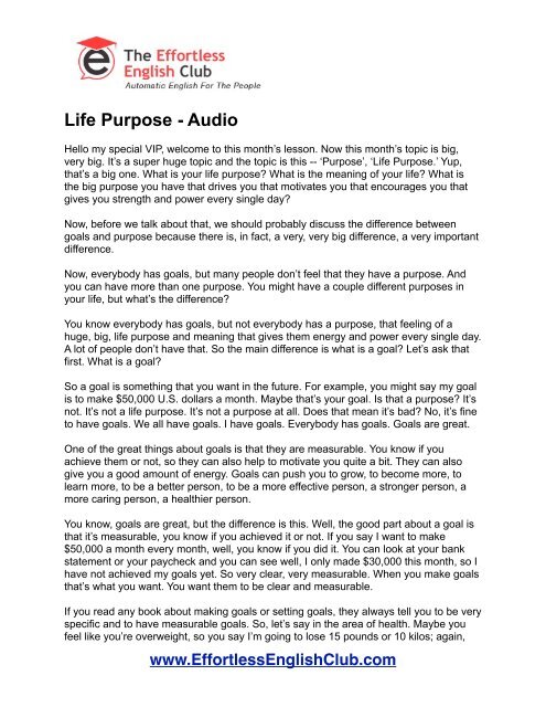 Life Purpose - Effortless English