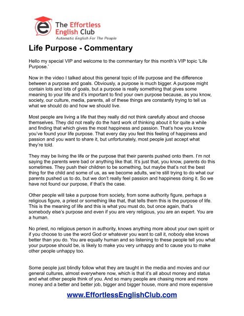 Life Purpose - Effortless English