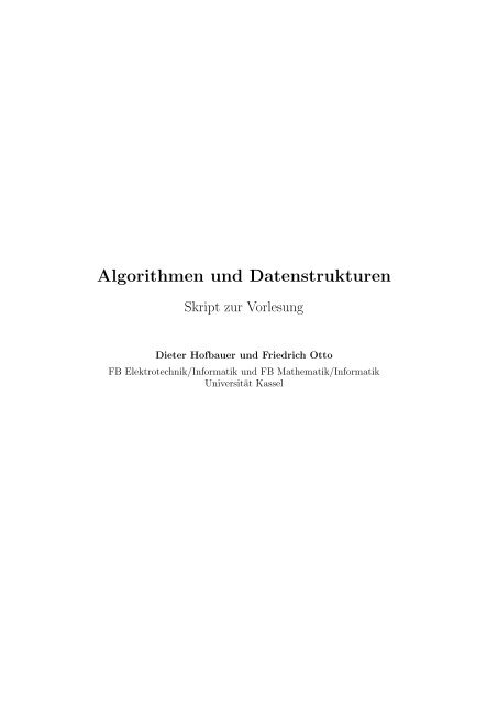 Algorithmen und Datenstrukturen - Fachgebiet Theoretische ...