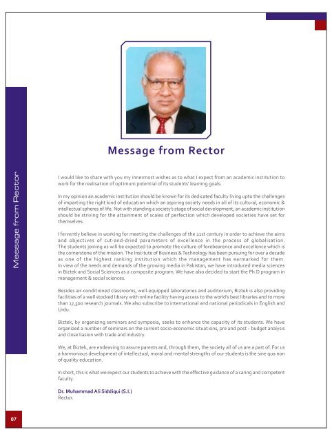 Message from Rector - Institute of Business & Technology