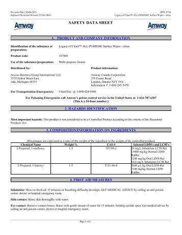 MSDS LOC All purpose wipes-Citrus - Amway