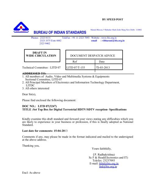 BUREAU OF INDIAN STANDARDS - BIS