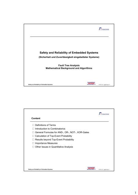 Safety and Reliability of Embedded Systems - Software Engineering ...
