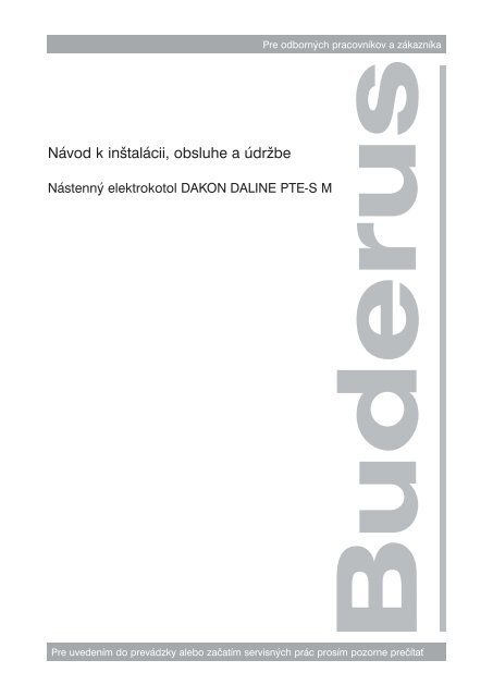 NÃ¡vod k inÅ¡talÃ¡cii, obsluhe a ÃºdrÅ¾be - Buderus