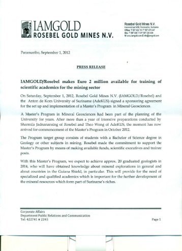 IAMGOLD - Anton de Kom University of Suriname