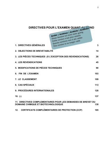 Directives pour l'examen quant au fond