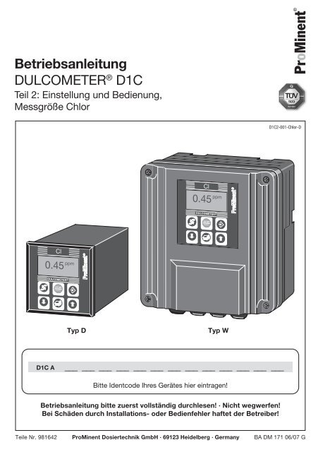 Betriebsanleitung - DULCOMETERÂ® D1C - Teil 2