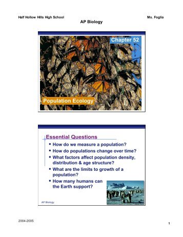 Population Ecology Chapter 52 Essential Questions - Explore Biology