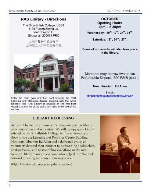 RAS 2013 October Newsletter - Royal Asiatic Society in Shanghai