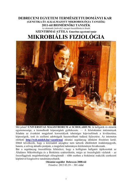 BScmikrobifiziologia.pdf - BiomÃ©rnÃ¶ki TanszÃ©k - Debreceni Egyetem